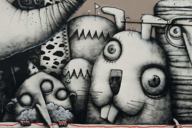 graffitis représentant des animaux en noir et blanc, photo Catherine Gras