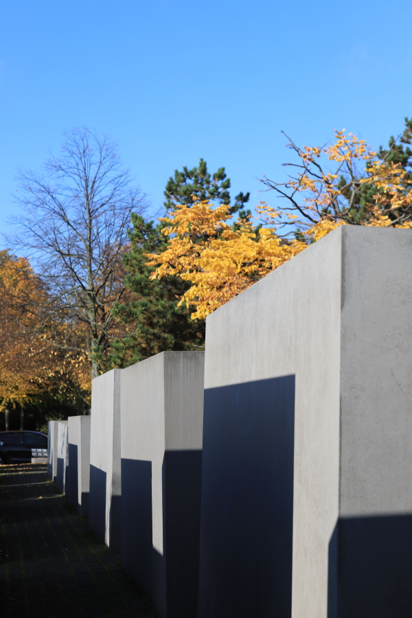 blocs de bétons et feuilles d'automne, photo Catherine Gras