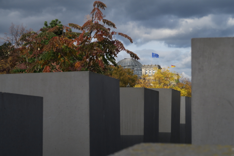 Blocs de béton du mémorial, Bundestag au fond, photo Catherine Gras